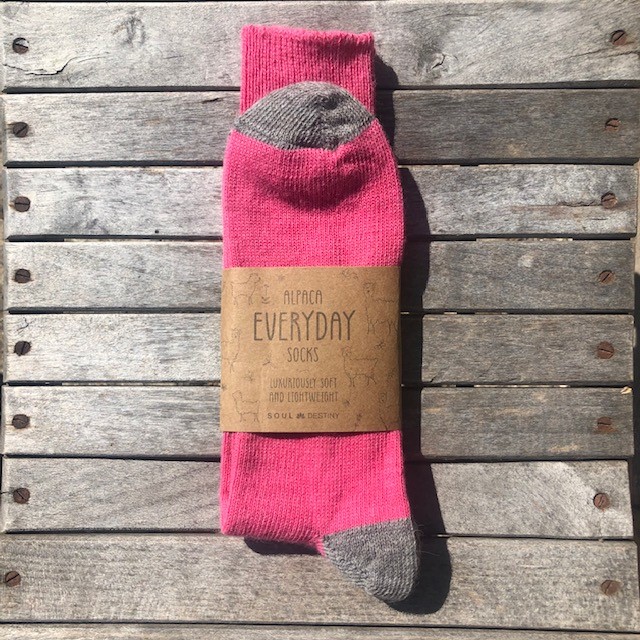 The Alpaca Every Day Heel and Toe Contrast Socks Pink/Grey